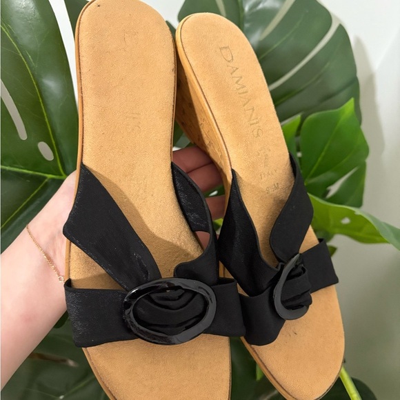 Italian Shoemakers Damiani’s Wedge Black Sandals in Sadie Made in Italy Size 9.5 - Picture 6 of 8